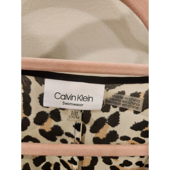 Calvin Klein Swimwear Cover Up Leopard Print Color Block Kaftan S/M - Picture 3 of 11
